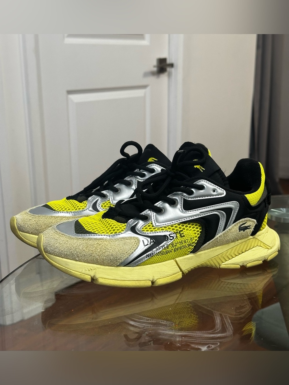Lacoste Men's Neon Yellow, Black & Silver Running Sneakers